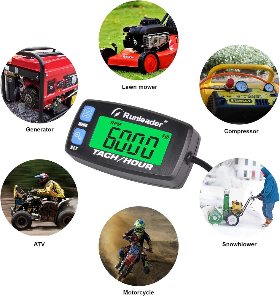 Digital Tach Hour Meter, RPM Gauge Meter,Backlight Display, Battery Replaceable