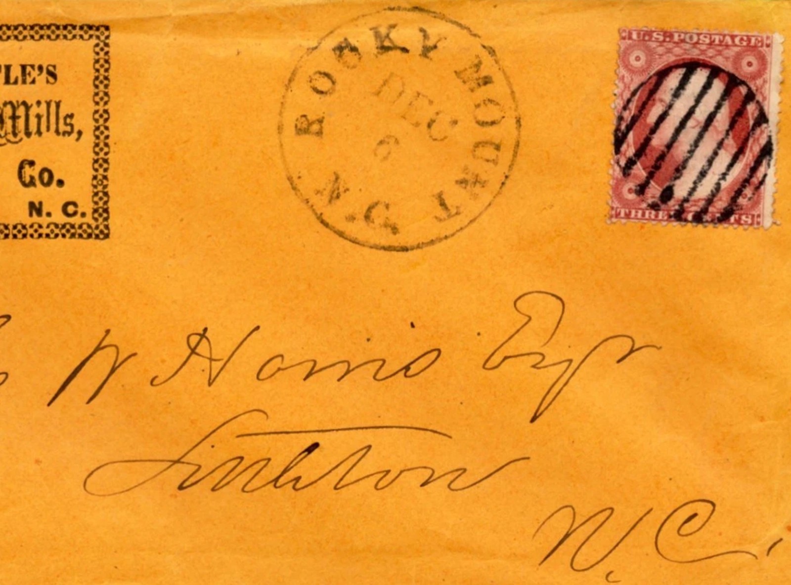 NORTH CAROLINA - ROCKY MOUNT CDS - US# 26 w GRID on AD Cover to LITTETON NC !!