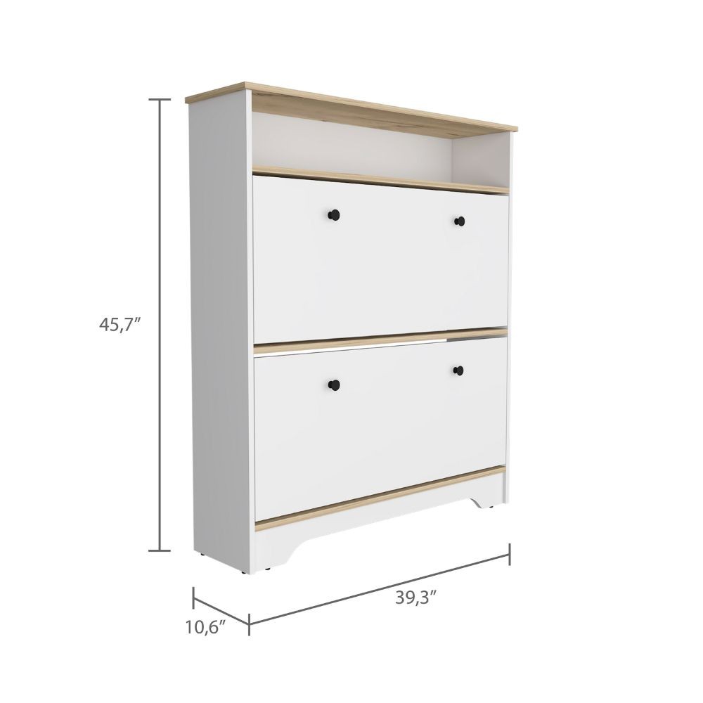 Light Oak White Storage Cabinet with 2 Shelves, Rectangular Sideboard