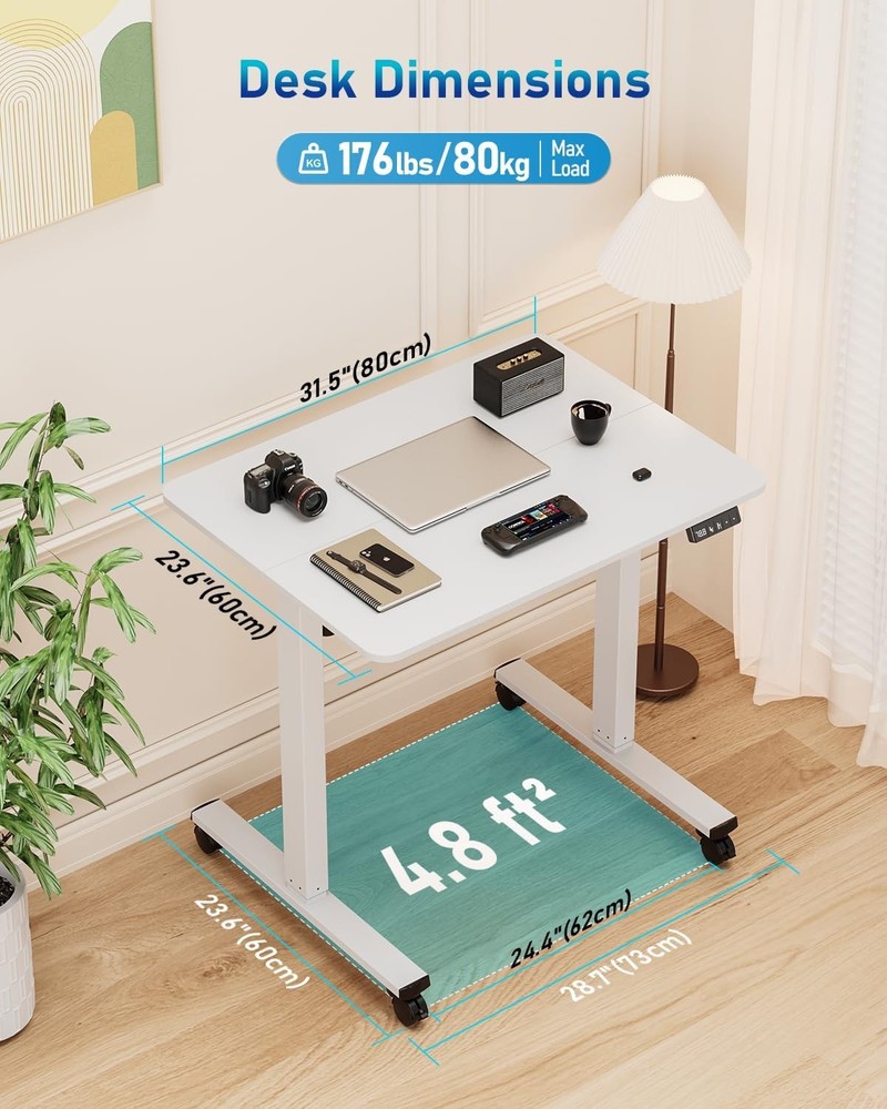 32" Electric Rolling Standing Desk Adjustable Height Mobile Sit Stand up Desk