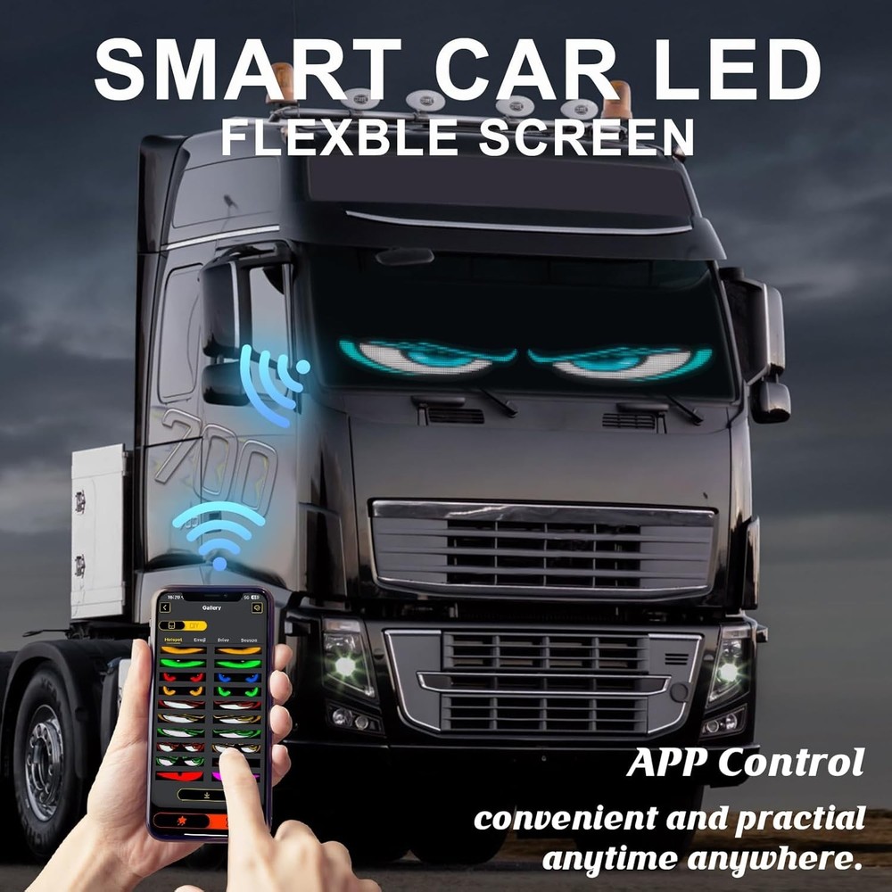 23.42"X4.72" Programmable Eyes LED Windshield Display Remote/App Control, Custom