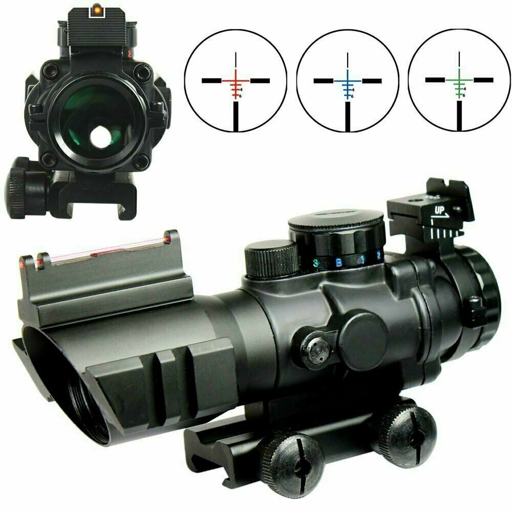 Tri-illuminated 4X32 RGB Prismatic BDC Recticle Rifle Scope &Fiber Optic Sight