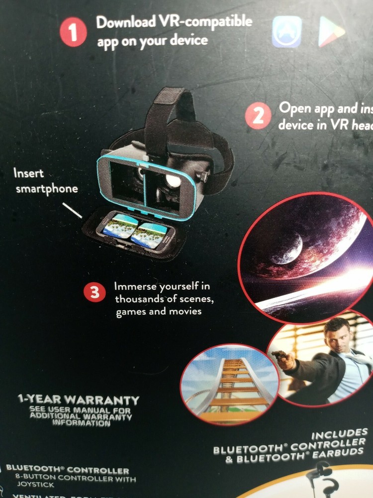Utopia ReTrak 360 Degree 3D VR Headset Bundle Bluetooth Earbuds & Controller NIB