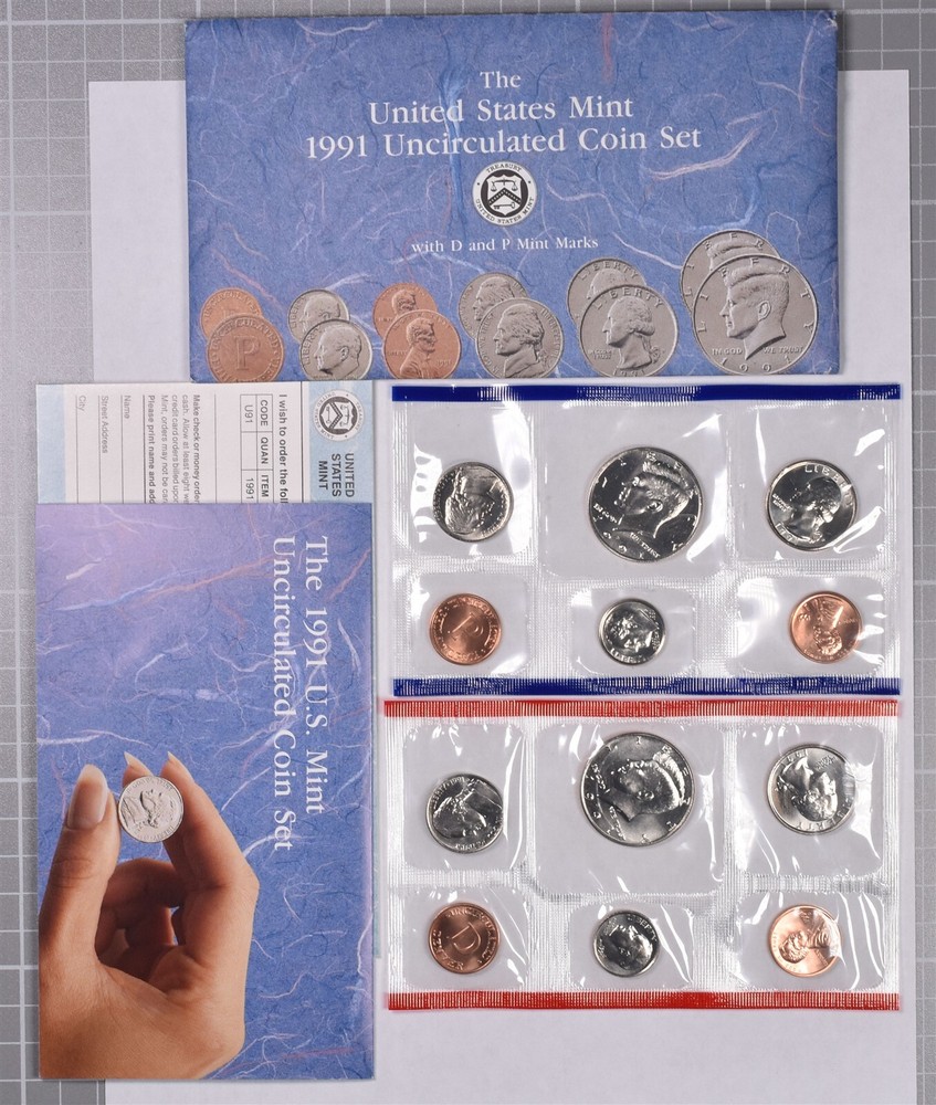 1991 U.S. Mint Uncirculated 10 Coin Set With Envelope