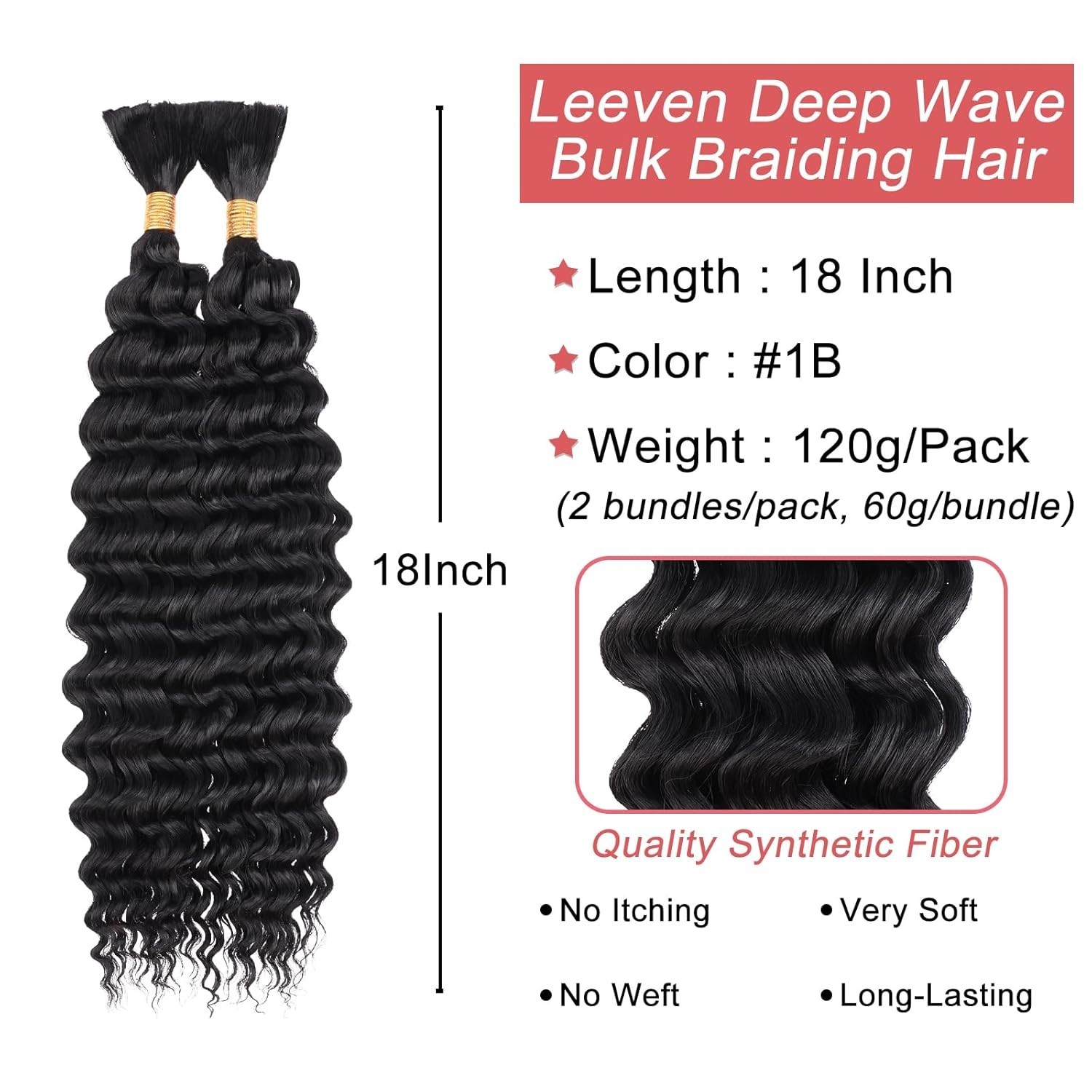 Braiding Hair for Boho Braids 18 Inch 2 Bundles Natural Black Water Wave Bulk Sy