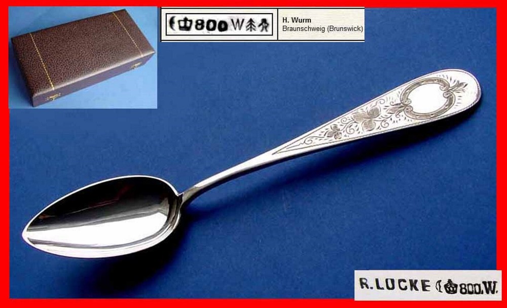 Set, Large Solid 6 Spoons, H. Wurm, 800 Silver, around 1900 B547