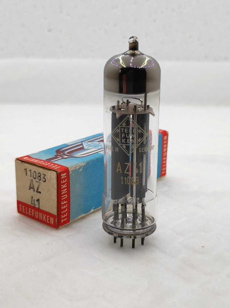 Telefunken AZ41 rectifier, NOS NIB, Siemens factory, bottom code, ring getter