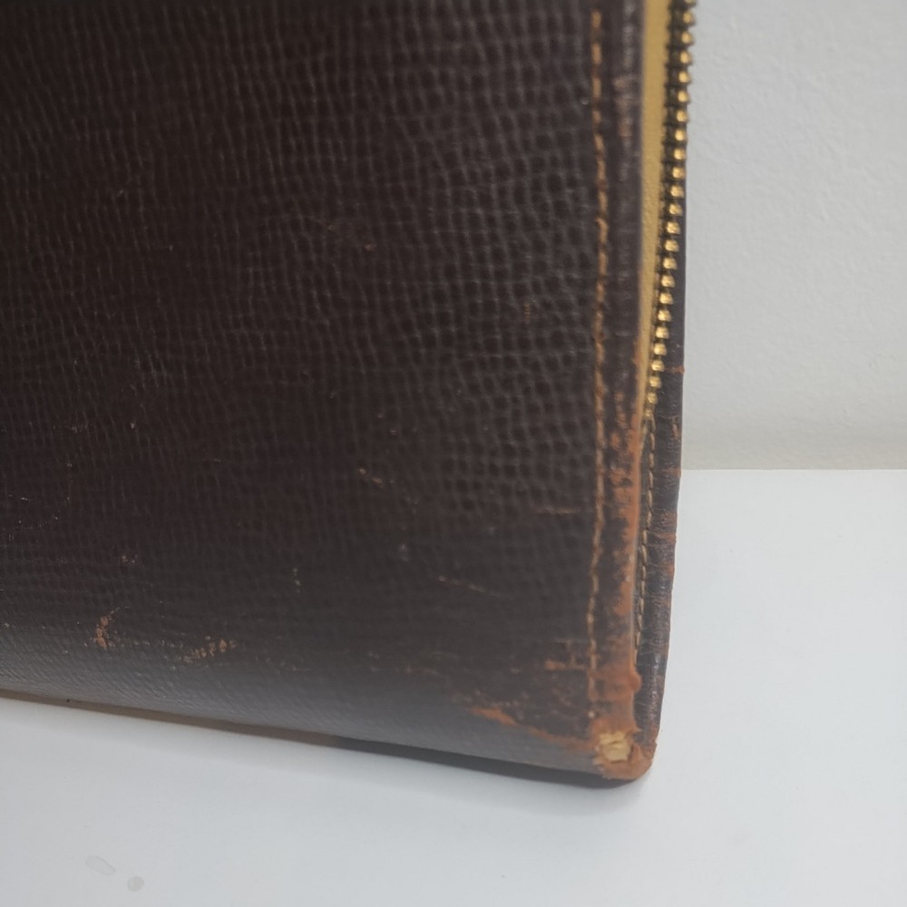 Rare Vtg US Army Air Corps Zippered Pilot Navigation Kit Brown Leather w pockets