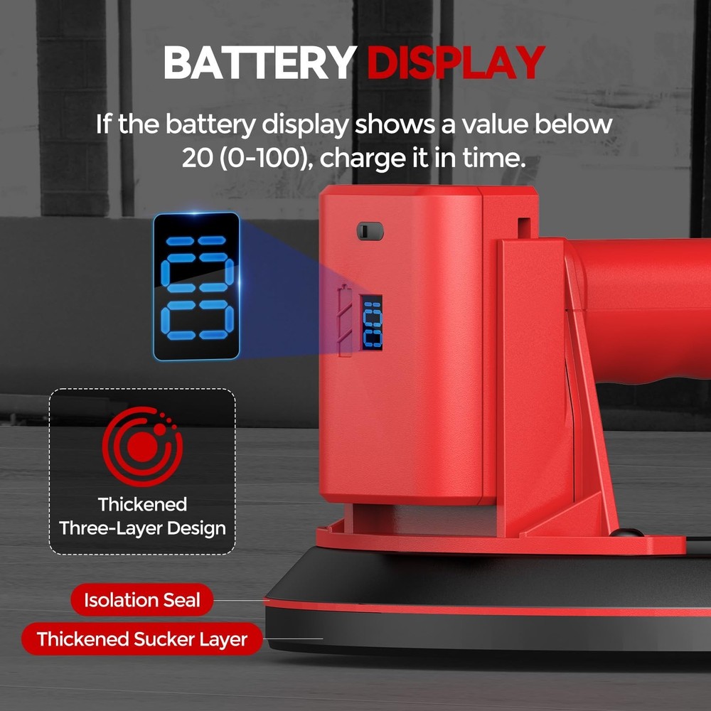 Electric Suction Cup 8''Diameter Tile Suction Cup Tool，Automatic Vacuum A