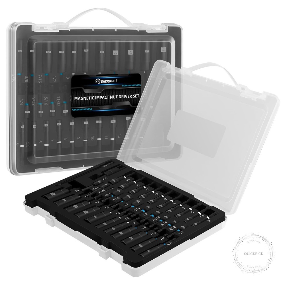 Magnetic Impact Nut Driver Set, 34PCS Socket Set with Deep Driver Bit Metric/SAE