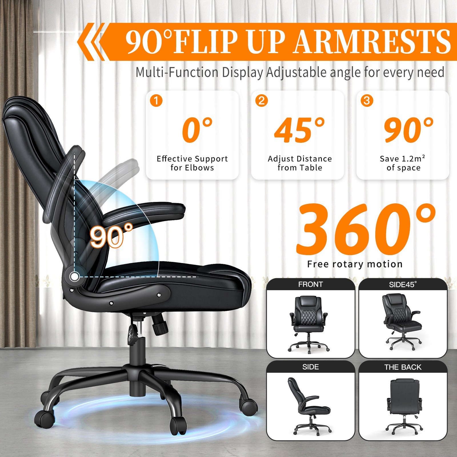 Executive Office Chair, Comfy Ergonomic Computer Desk Chairs with Flip-up Black