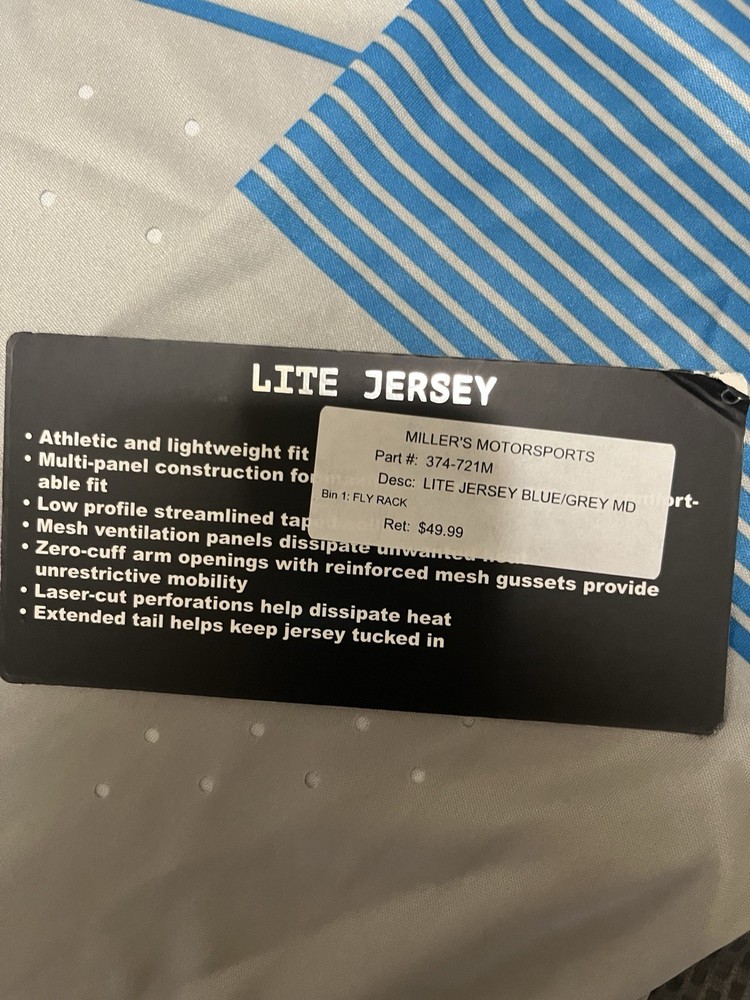 Lite Fly Racing Jersey- Size M- Gray/Blue