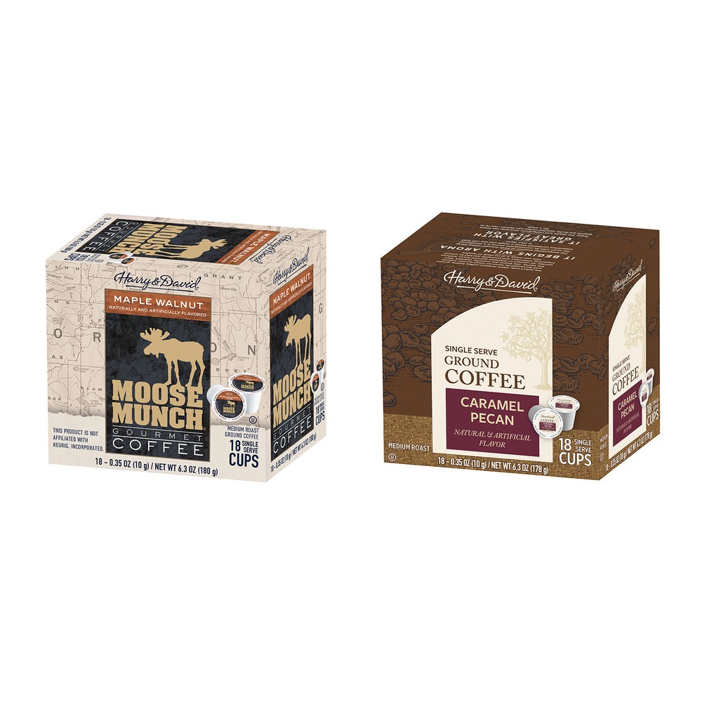 Harry & David Coffee Combo, Maple Walnut,Caramel Pecan 2/18 ct boxes