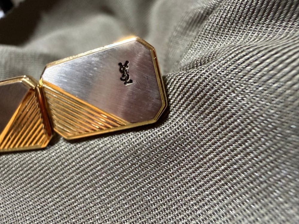 Yves Saint Laurent Cufflinks Vintage Rectangular Gold Silver Stripe