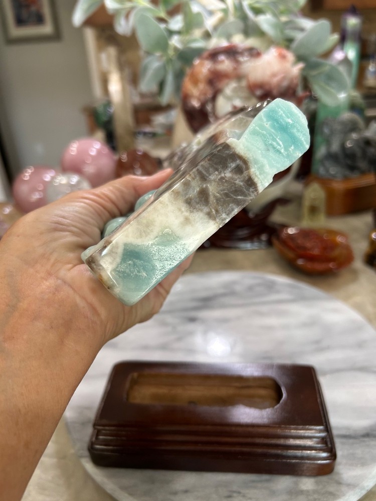 Amazonite 9 tail Fox carving on stand Gorgeous