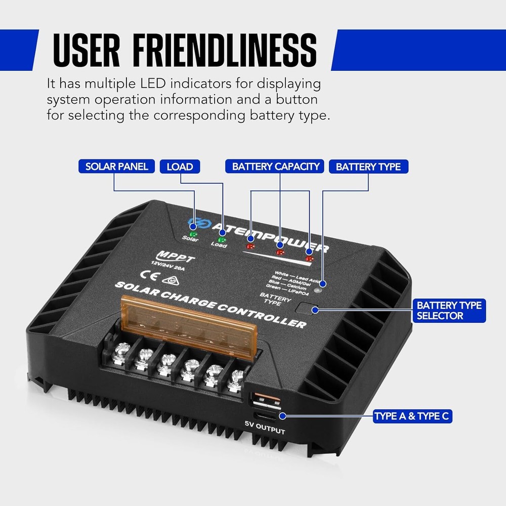 20A 12 24V MPPT Solar Controller Selecting Battery Type Activate Lithium Battery