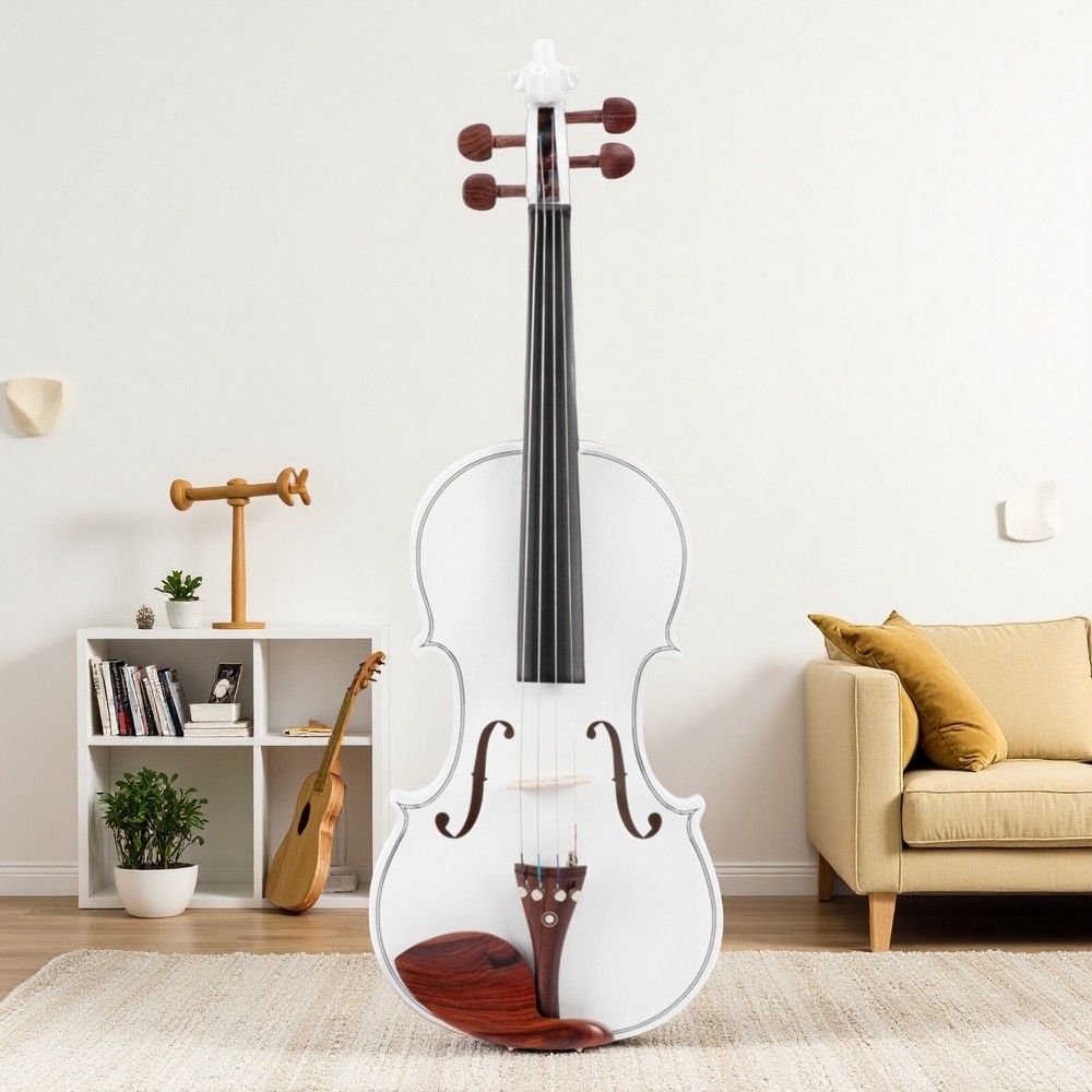 4/4 Solid Spruce Top Acoustic Beginner Violin Set - Tuner, White, Shoulder Rest