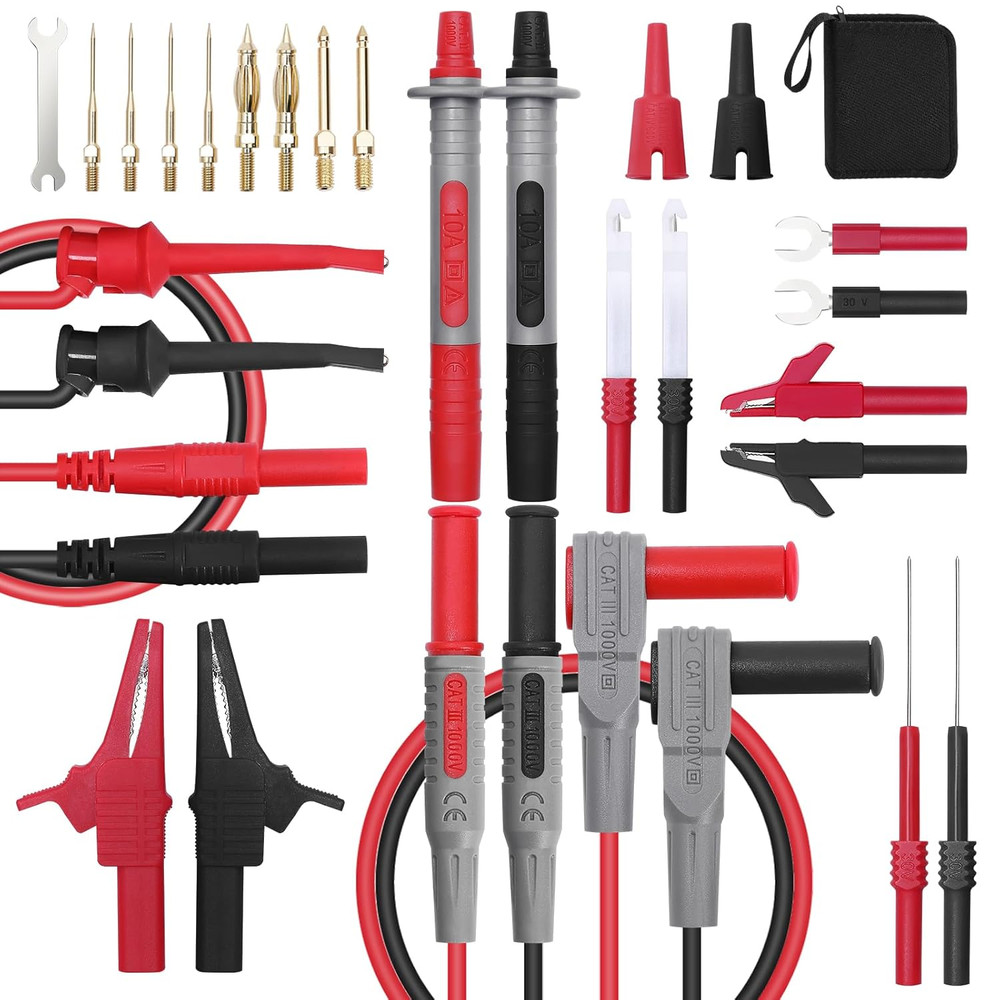 28 Pcs Multimeter Test Leads Kit with Replaceable Gold-Plated Multimeter Probes