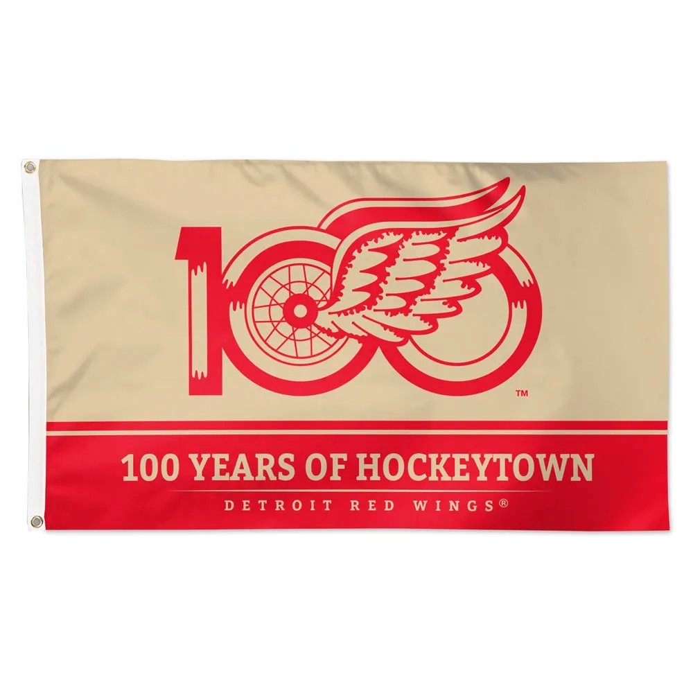 Detroit Hockey Team 100 Years Hockeytown Flag 3x5 ft Red Wings Fan Decor Banner