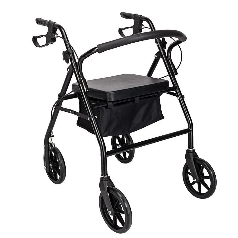 Adjustable Senior Rollator Walker W/ 8" Wheels Soft Padded Seat Folding Rolling