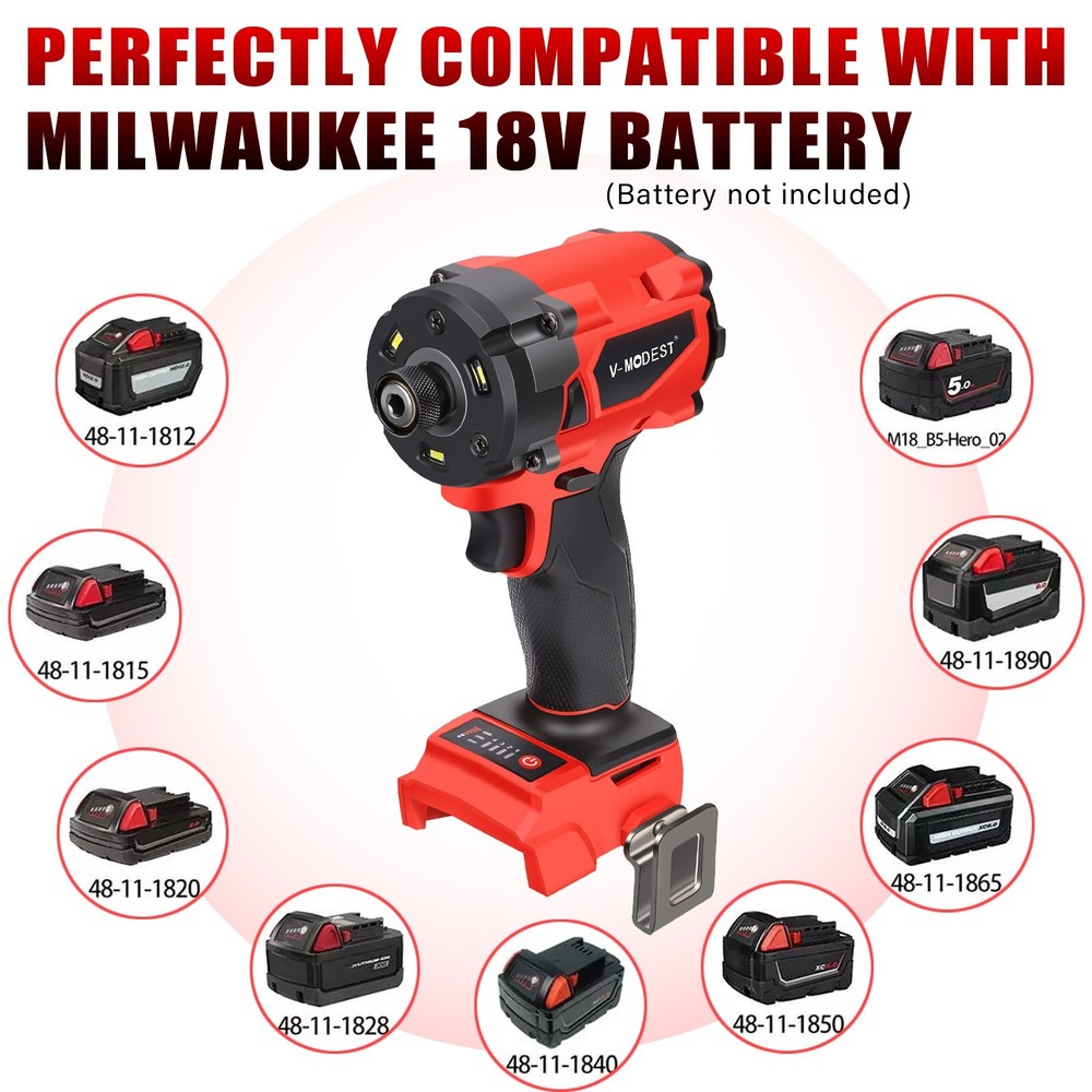 Cordless 1/4" Compact Impact Driver Compatible Milwaukee M18 Battery Bare Tool