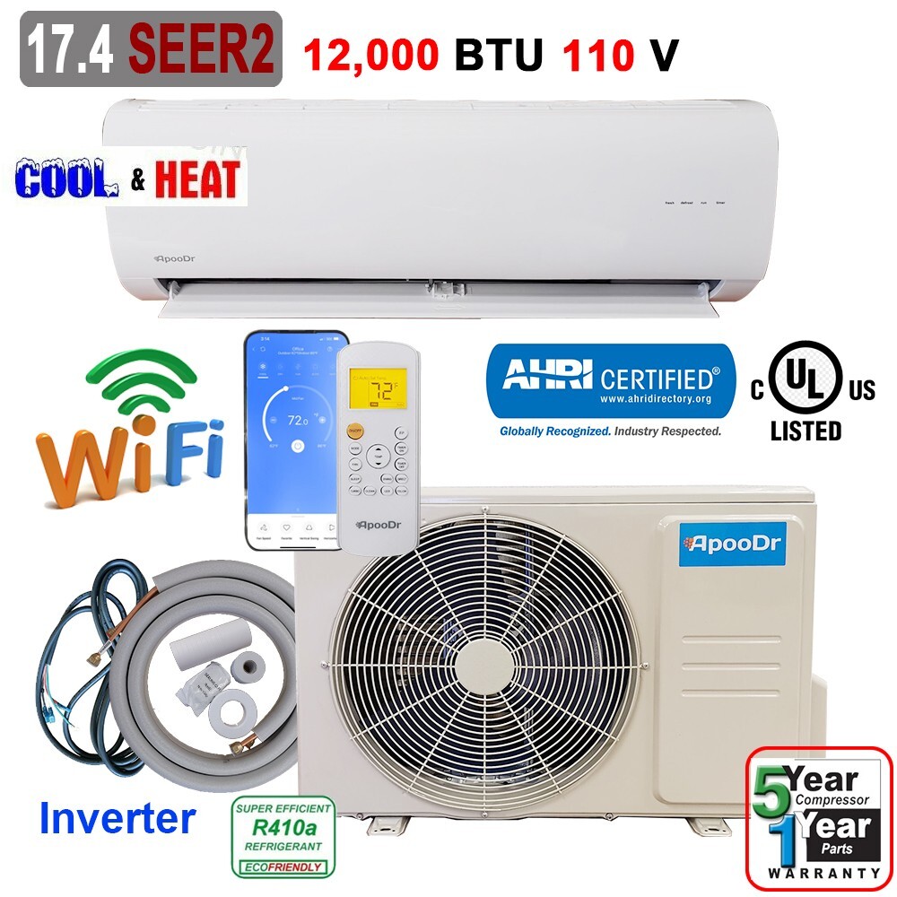 12000 BTU Mini Split 17.4 SEER2 INVERTER Air Conditioner Heat Pump 110V WiFi