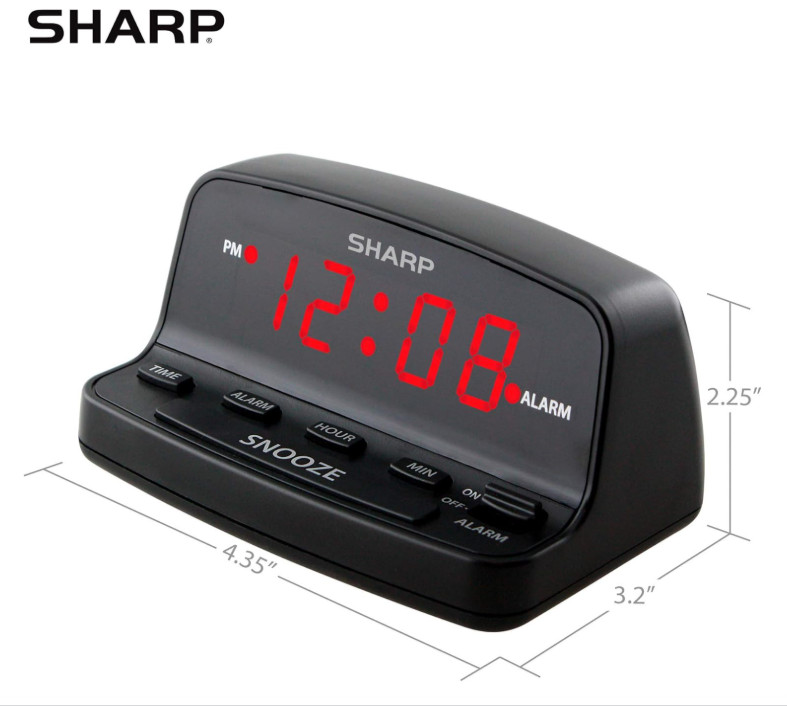 SHARP Digital Alarm Clock with Red LED & Battery Backup, Easy to Use