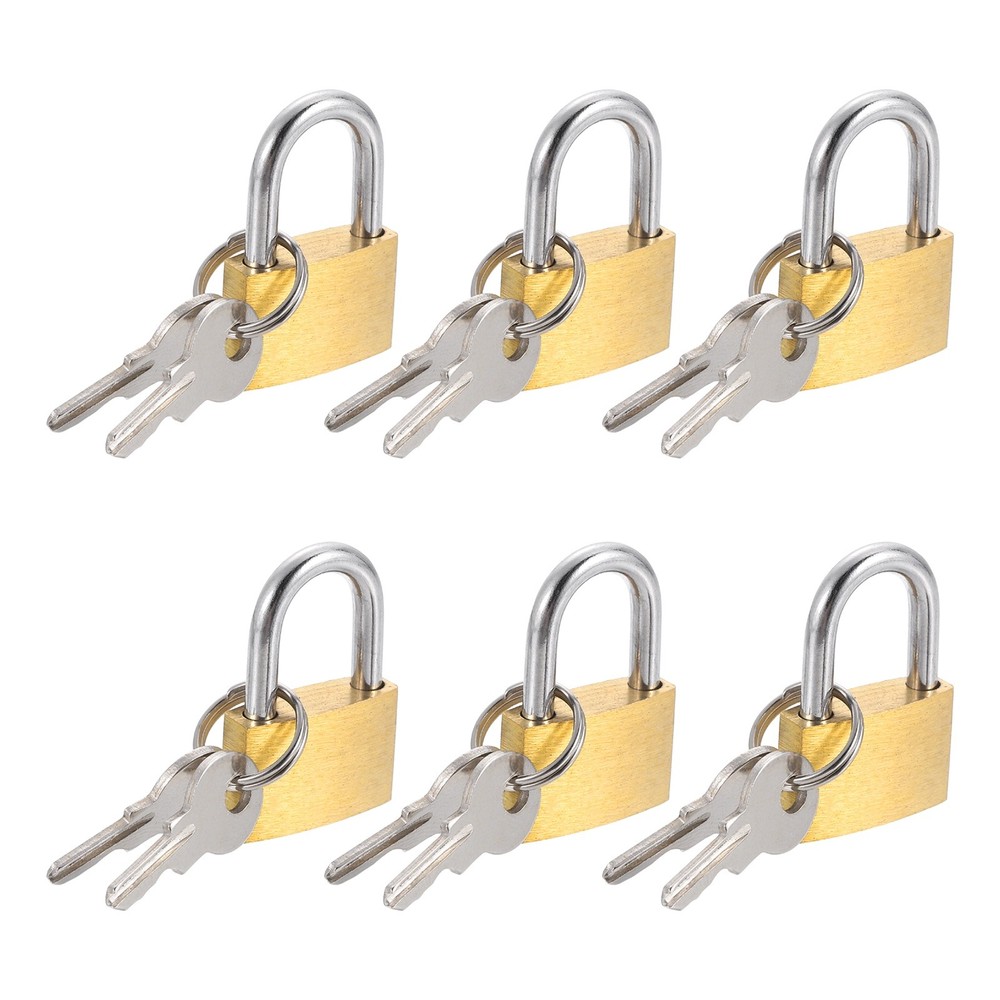 6Pcs Solid Brass Padlock with Key 13/16" Wide Body Small Locks Lock