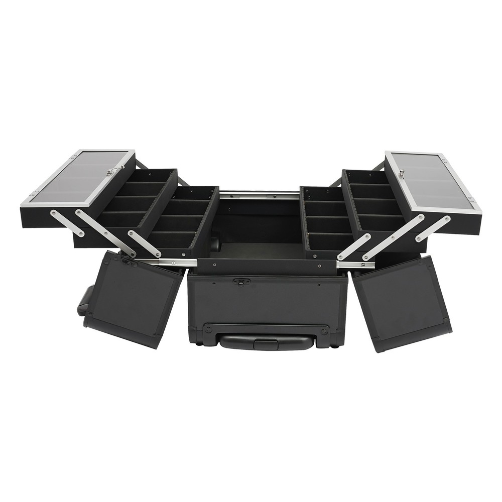 Makeup Case with 6 Trays Lockable Rolling Makeup Case Multi-Layer Makeup Case