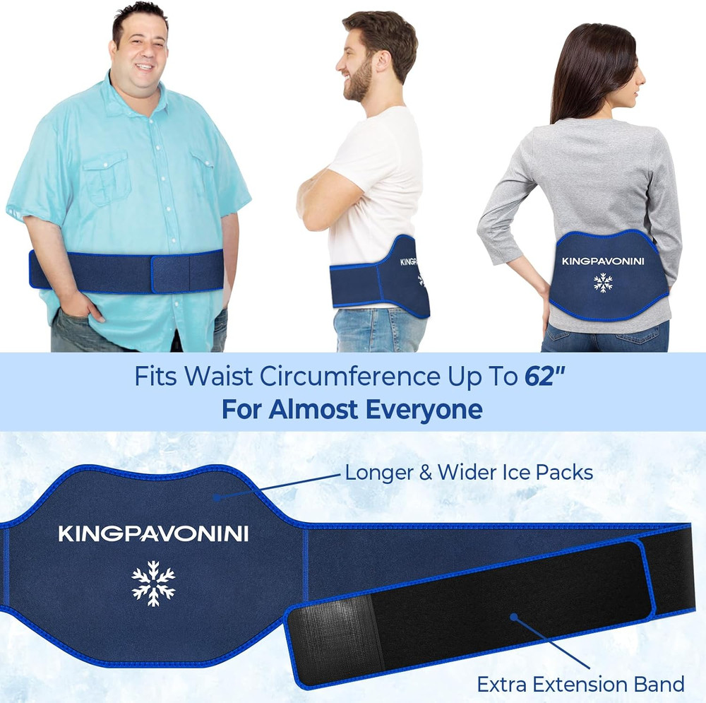 Extra Large Ice Pack for Back Pain Relief with Extension Strap, 2 Pack Reusable