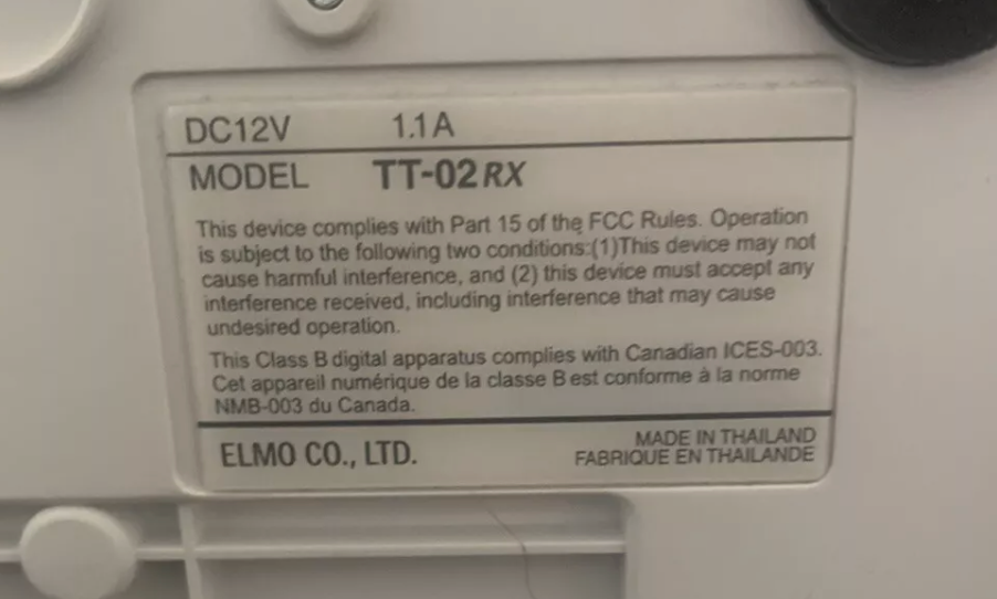 Elmo TT-02RX Document Camera Presenter Auto Focus 5.2x Optical Zoom