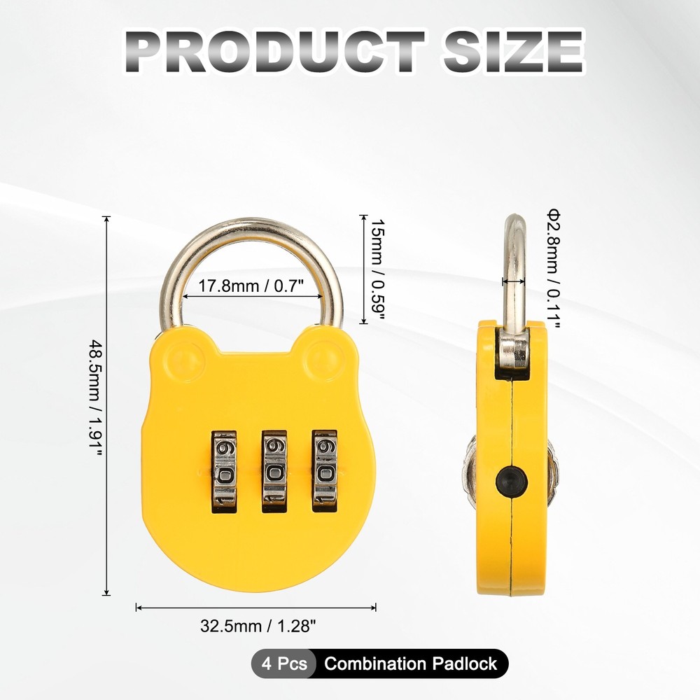 Combination Padlock (Small, Yellow)(4 Pcs),Cat Shackle Code Locks