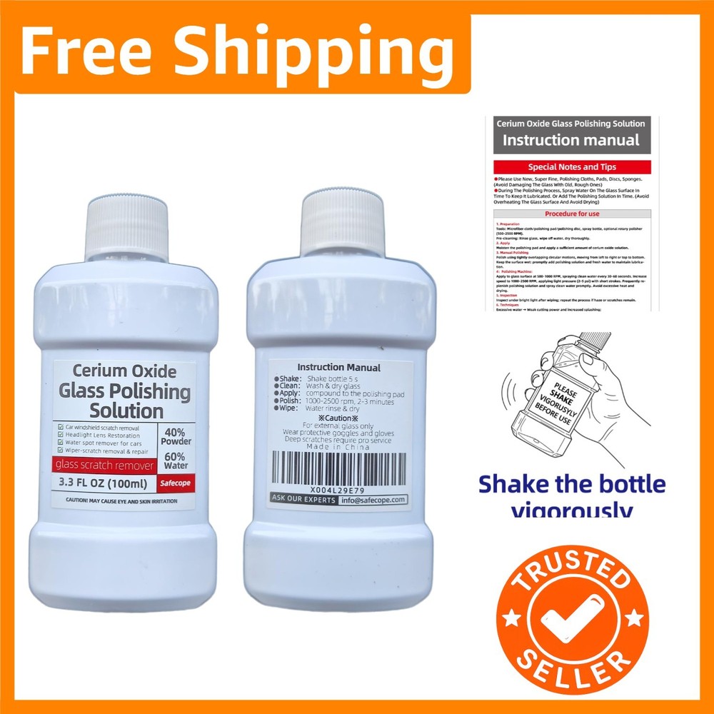40% Cerium Oxide Glass Polish Solution - 3.3 fl oz for Multi-Surface Brightness