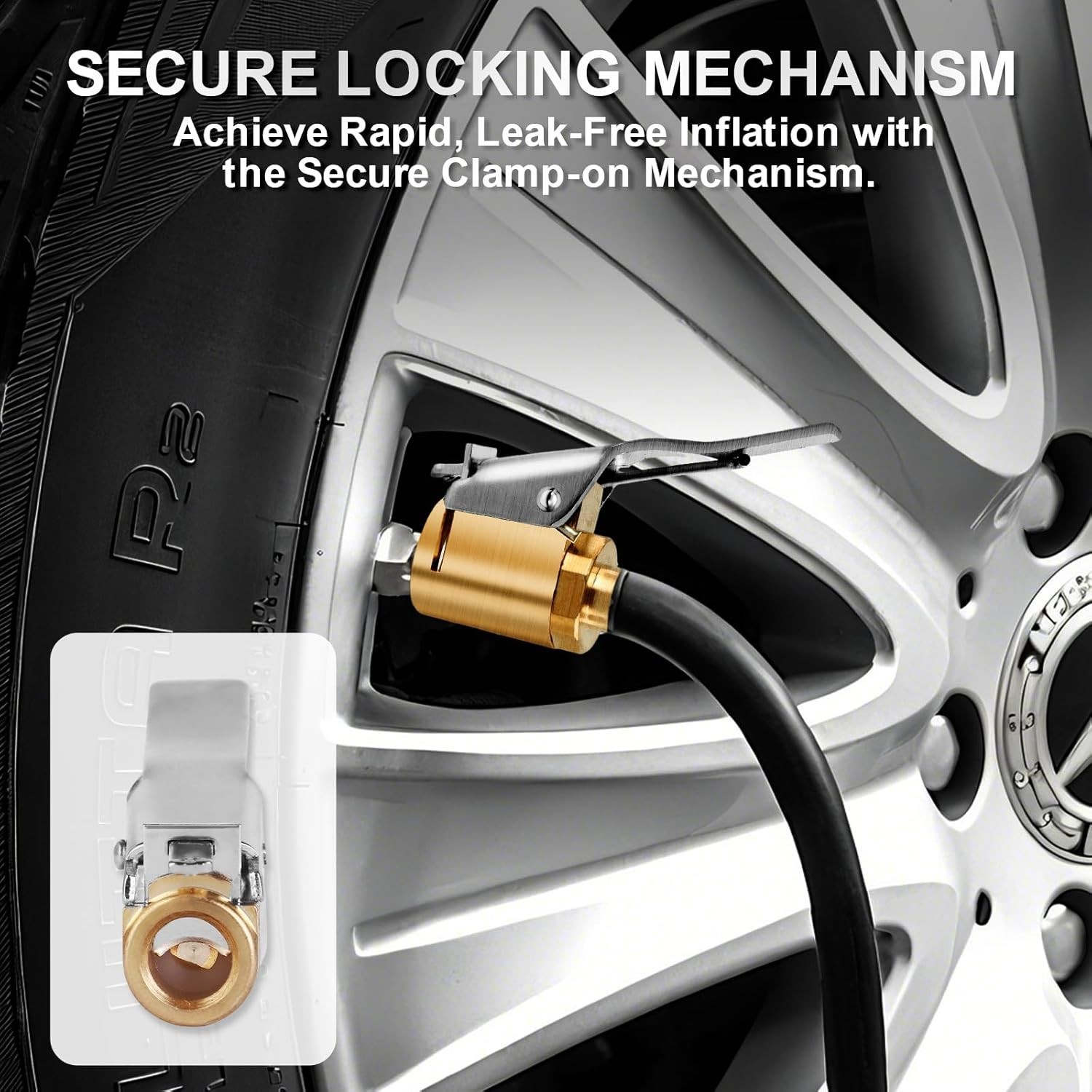 2-Pack Brass Tire Air Chuck, Locking Quick Connect Inflator Hose Adapter, No Lea