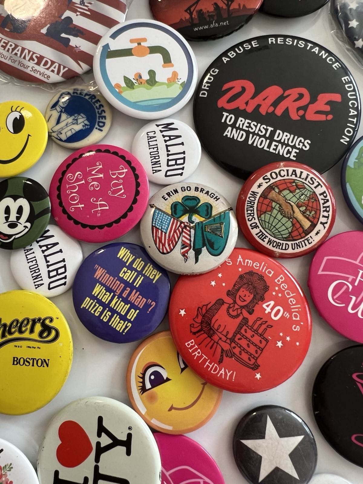 Lot 70+ Vintage Pinback Buttons Political Advertisement Pop Culture Assorted Mix