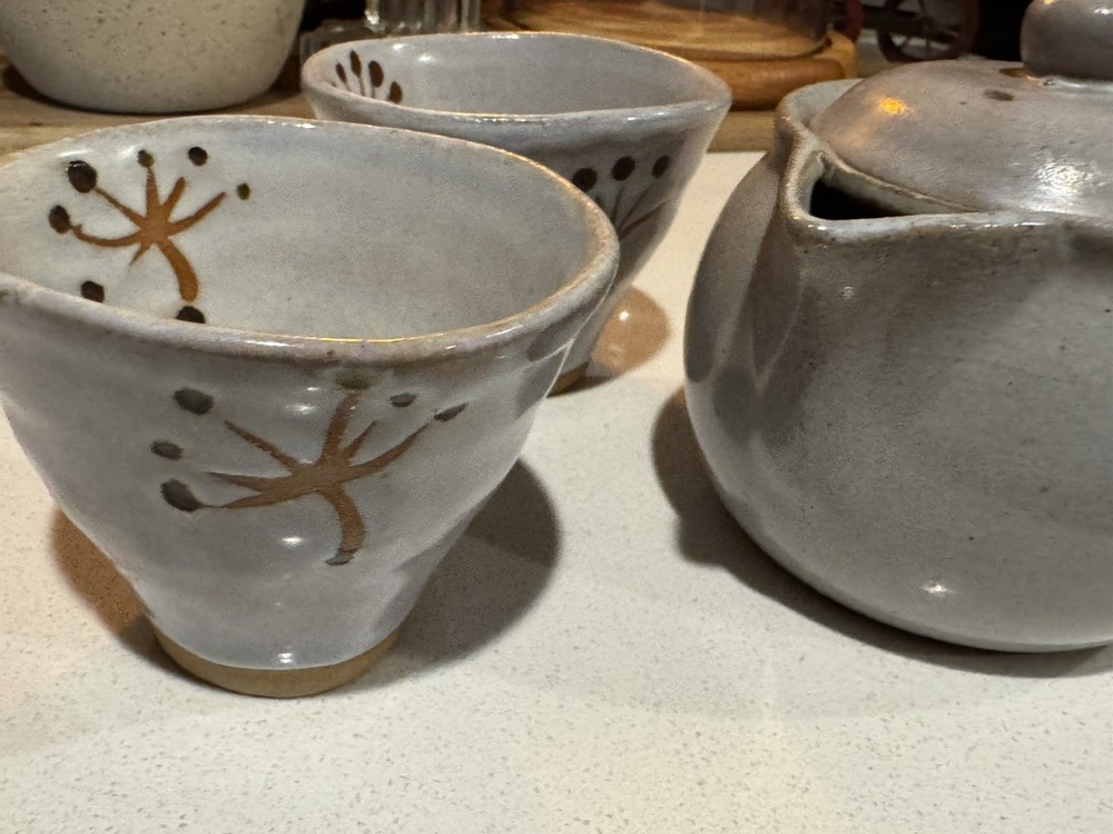 Handmade studio Pottery Teapot set with Lid & 2 Cups Rustic Stoneware Neutral