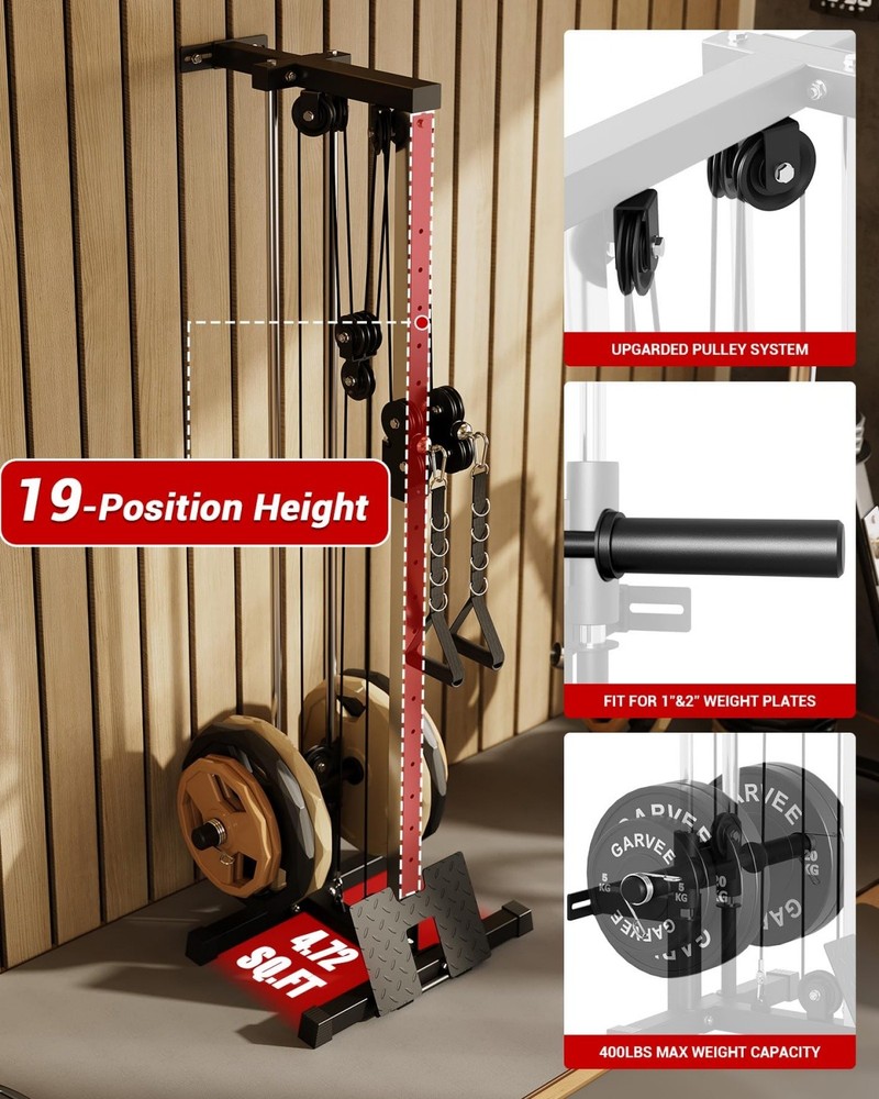 Wall Mount Cable Machine Adjustable Pulley System with Footplate 18 Positions