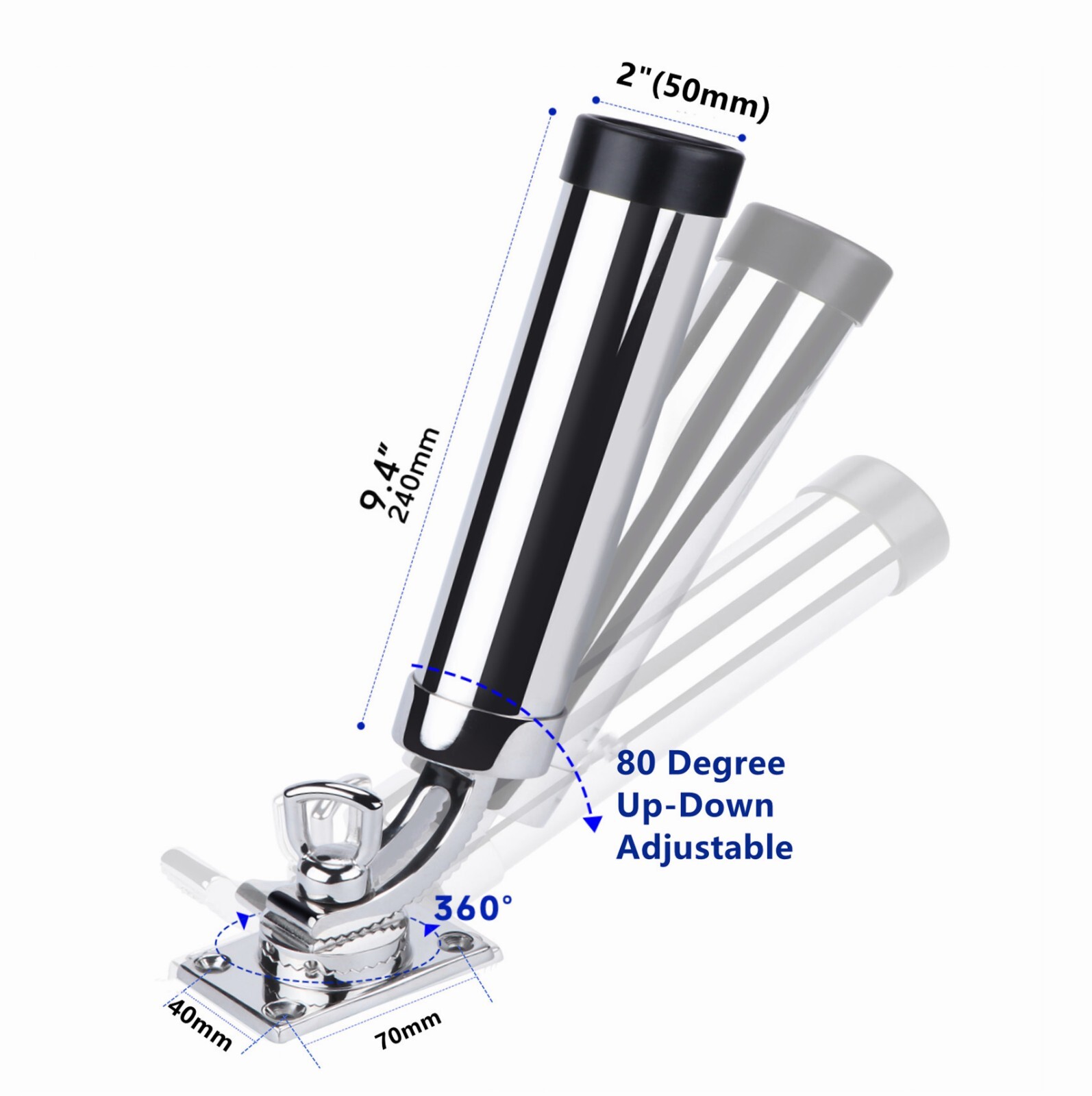 4X Marine 316Stainless Steel Boat Fishing Rod Holder 360 ° Adjustable Mount