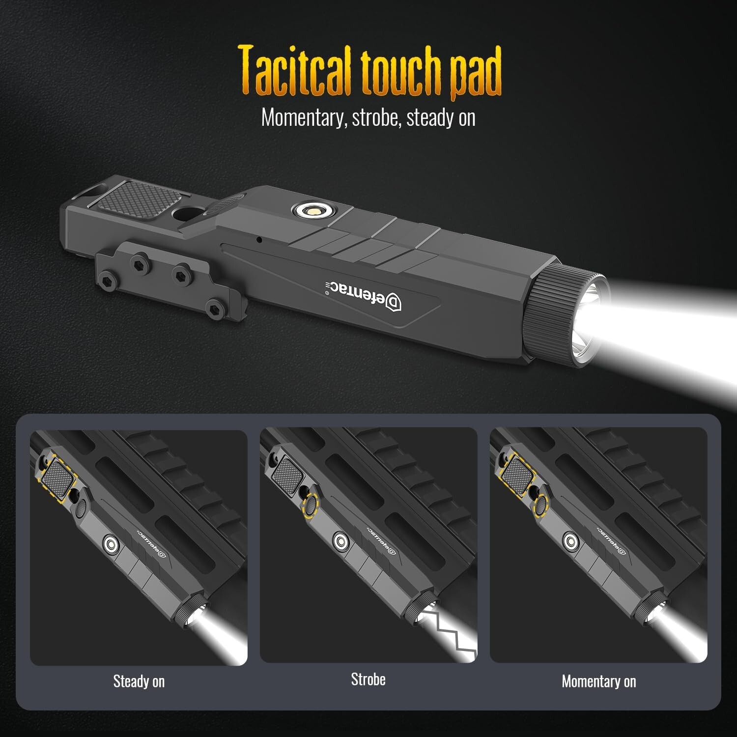 DEFENTAC 1600 Lumens Tactical Flashlight fit for M-LOK & Picatinny Rail Magnetic