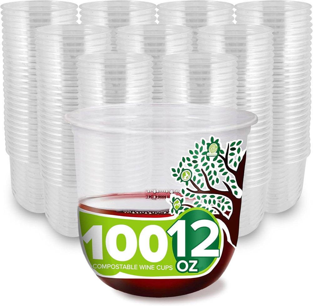 12 oz Clear Commercially Compostable Cups (100 Pack), Eco Party Cup, Recyclable