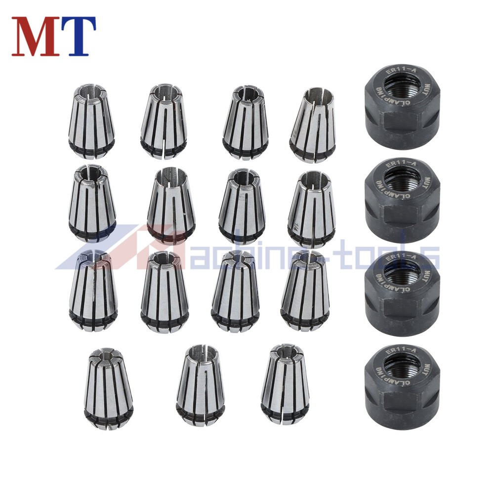19pc ER11 Precision Collet Set for Mini CNC Mill Lathe M14 Thread Nuts