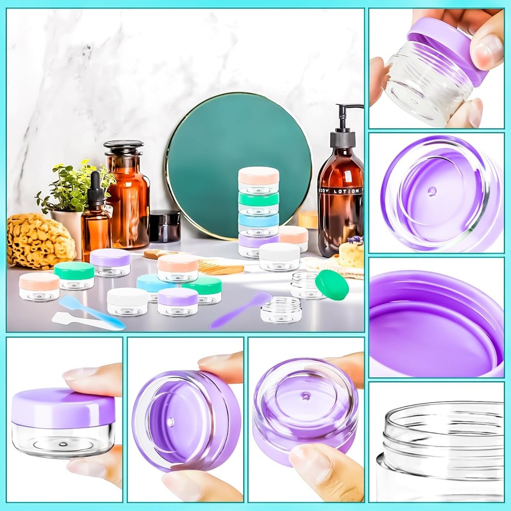 MotBach 50PCS 10g Empty Sample Containers with Colored Lids,Refillable Makeup Sa