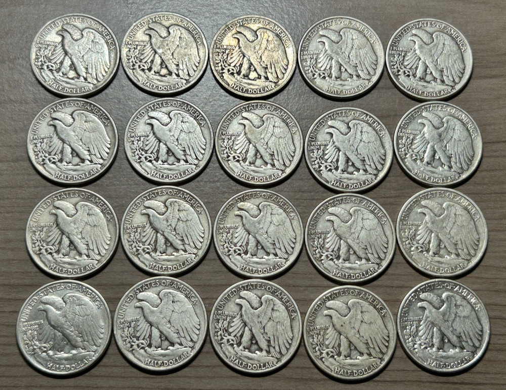 20 Walking Liberty Half Dollar Lot 90% Silver $10 Face Value Assorted Dates LotB