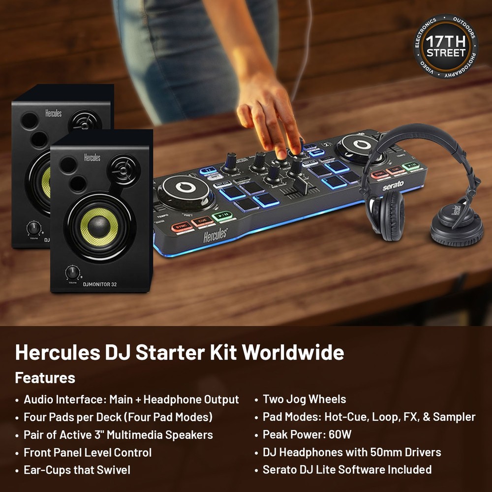 Hercules DJ Starter Kit - Starlight USB DJ Controller+Laptop Stand+Case (Bundle)