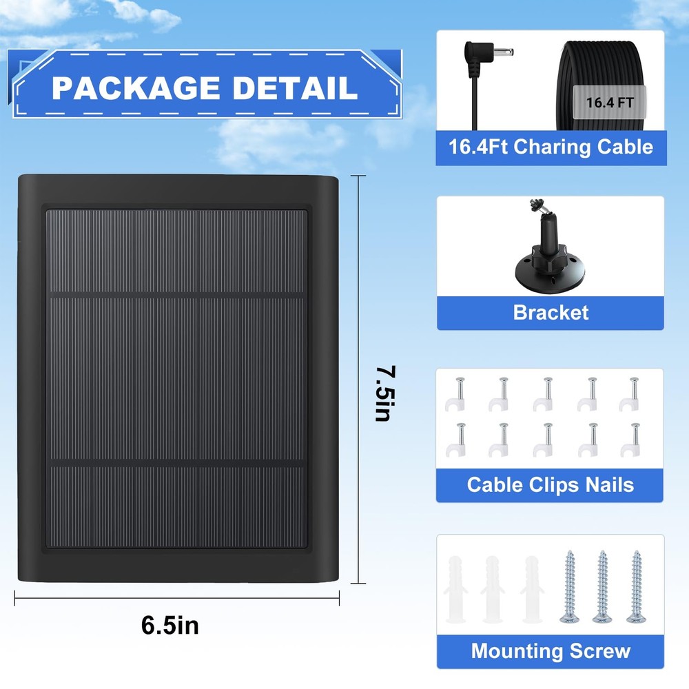 Solar Panel for Camera 5W Solar Charger Compatible with Ring Spotlight &Stick...