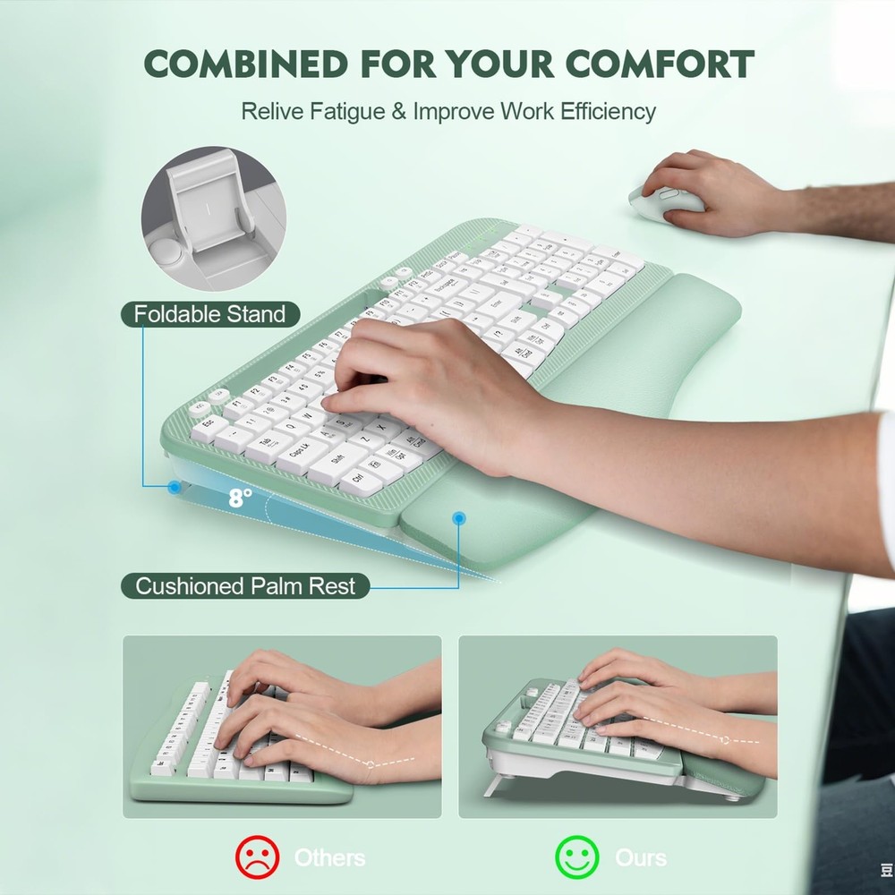 Wireless Keyboard and Mouse Combo, Wave Keys Full-Sized Ergonomic Keyboard wi...
