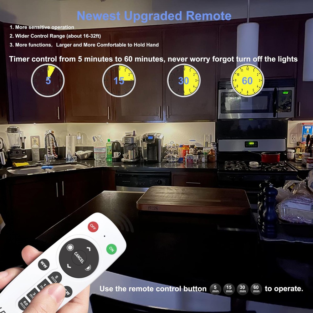 Motion Sensor Under Cabinet Lights with Remote 2 Pack, Dimmable Battery Opera...