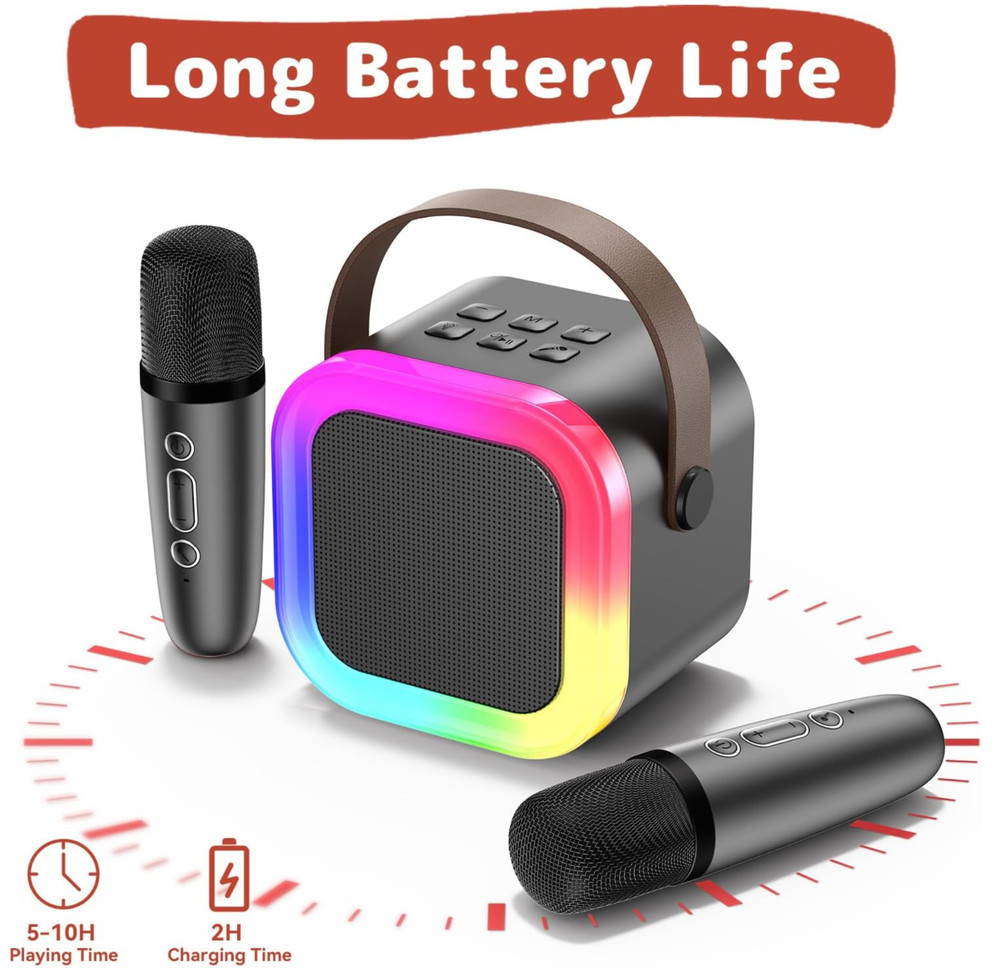 Kids Mini Karaoke Machine Portable Bluetooth Speaker with 2 Wireless Microphones