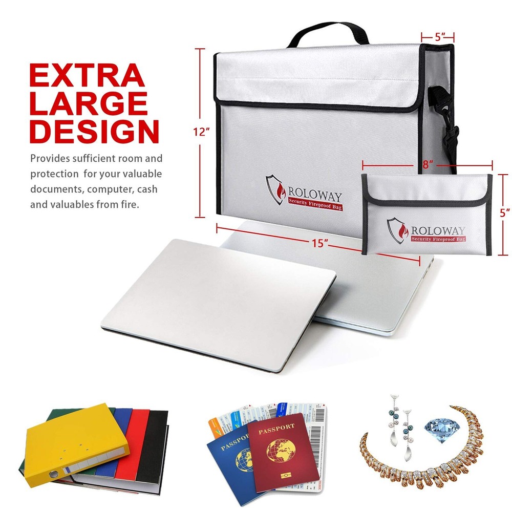 ROLOWAY Fireproof Document & Money Bags, Large Fireproof & Water Resistant Ba...