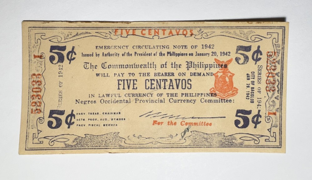 1942 Philippines ~ Negros Occidental 5 Centavos ~ WWII Emergency ~